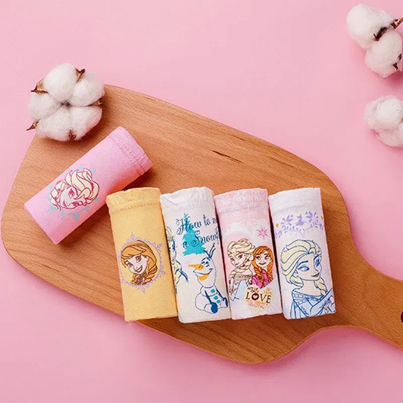 Color: GRAY, Kid Size: 4 - 5 Pack Girls Cotton Briefs With Exquisite Box, Queen Elsa Kids Soft Girls Panties, Princess Cartoon Children's Underpants 2-14T