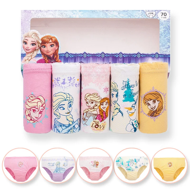 Color: GRAY, Kid Size: 4 - 5 Pack Girls Cotton Briefs With Exquisite Box, Queen Elsa Kids Soft Girls Panties, Princess Cartoon Children's Underpants 2-14T