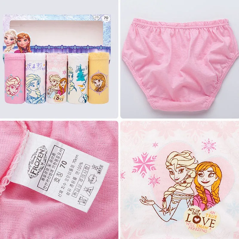 Color: GRAY, Kid Size: 4 - 5 Pack Girls Cotton Briefs With Exquisite Box, Queen Elsa Kids Soft Girls Panties, Princess Cartoon Children's Underpants 2-14T