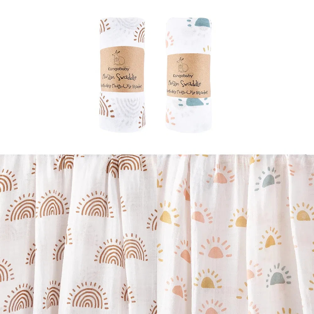 Color: Sky blue - Kangobaby #My Soft Life# 2 Pieces Pack Muslin 100% Cotton Baby Swaddles Newborn Blankets Black White Gauze Infant Wrap