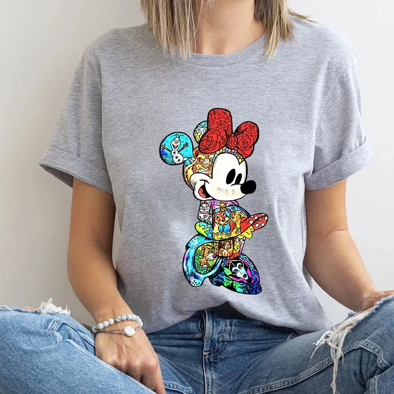 Color: GRAY, Size: XL - Disney Couples Mickey Mouse Minnie Print T-shirt Couples Men's and Women's Cotton Short Sleeve Casual Tops