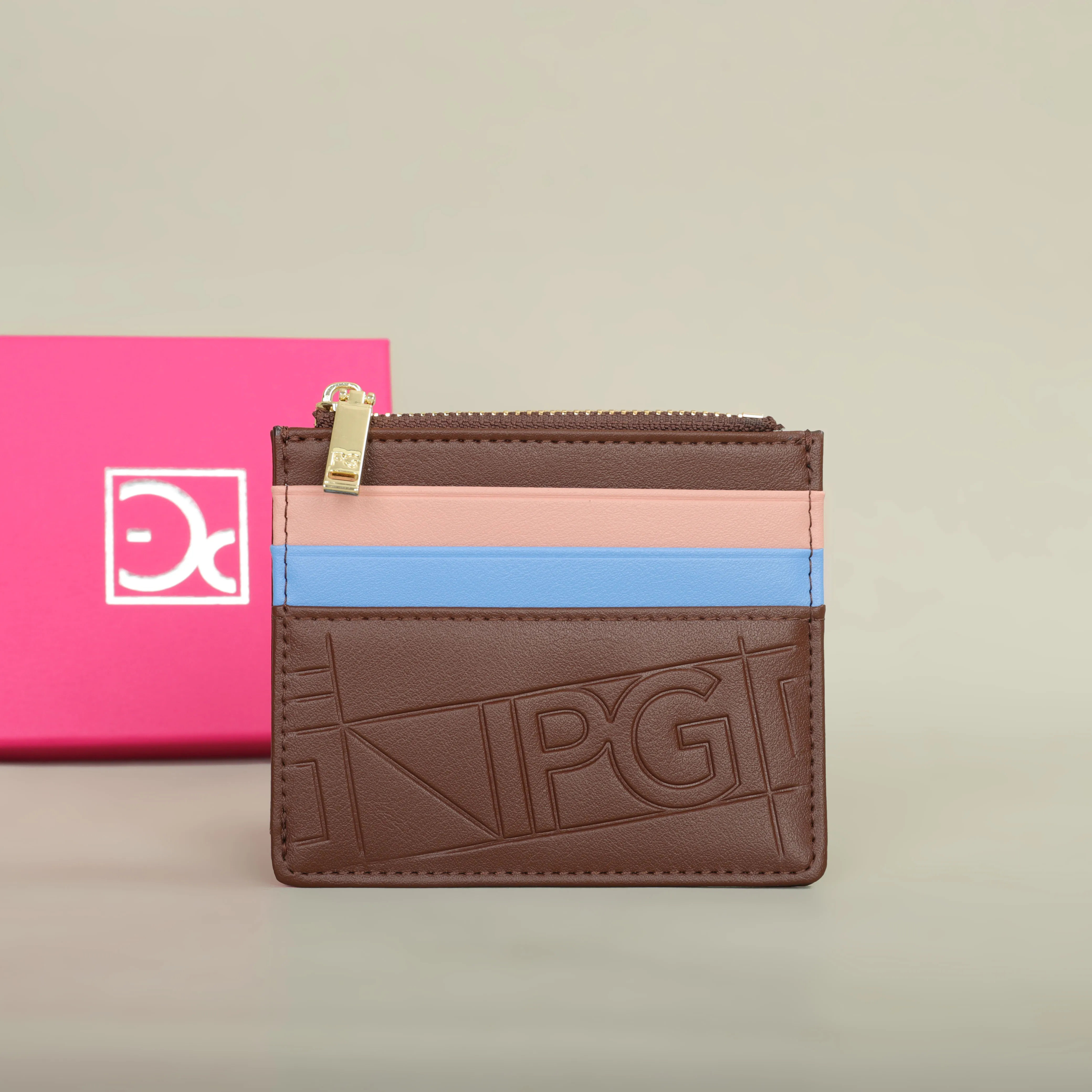 Color: Beige - PG Women's Wallet Fashion Retro Temperament Women's Bag Button Folding Monogram Printed Metal Zipper Leather Bag Card Women's