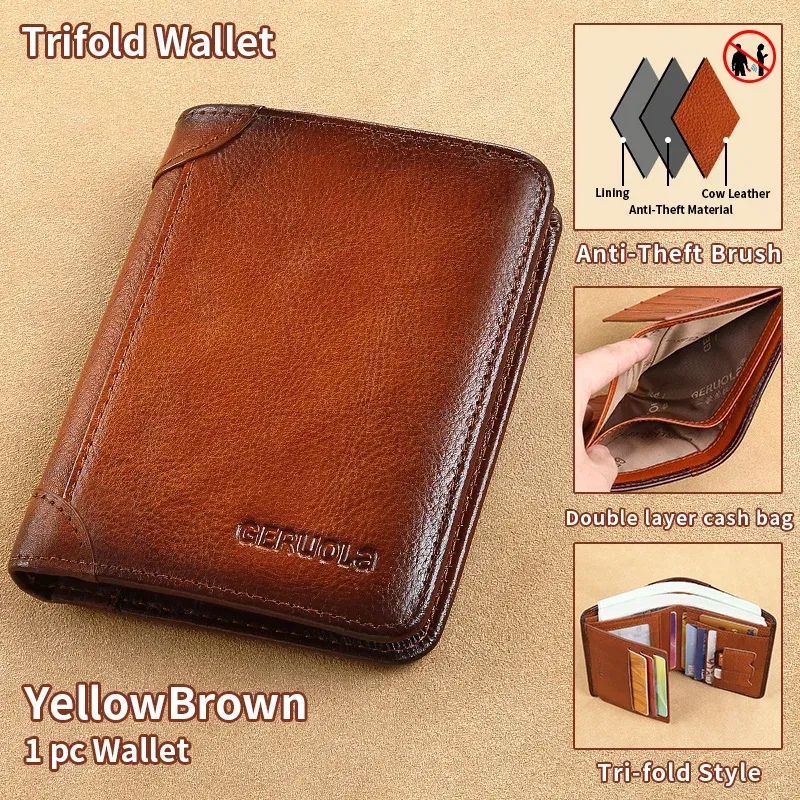 Color: Brown - GERUOLA Slim RFID Shielded Genuine Leather Wallet for Men-Multifunctional ID & Credit Card Holder Dark Brown with Embellishments
