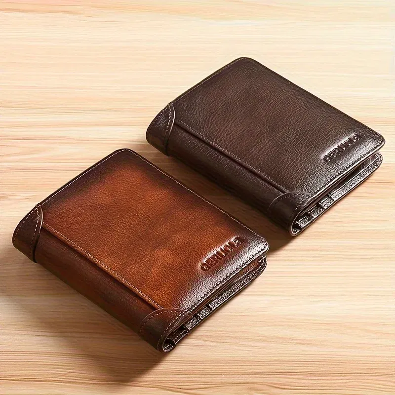 Color: Brown - GERUOLA Slim RFID Shielded Genuine Leather Wallet for Men-Multifunctional ID & Credit Card Holder Dark Brown with Embellishments