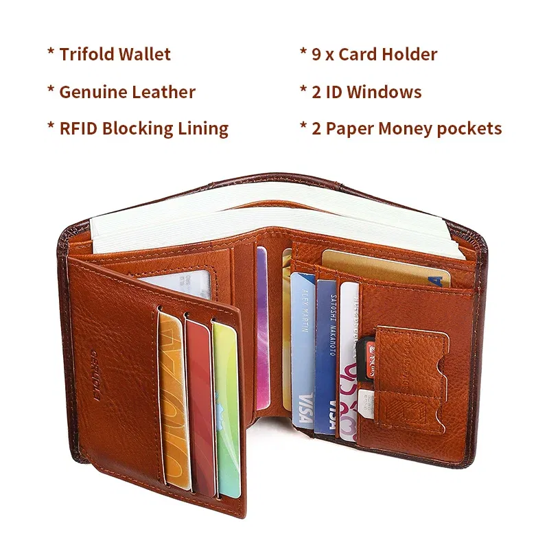 Color: Brown - GERUOLA Slim RFID Shielded Genuine Leather Wallet for Men-Multifunctional ID & Credit Card Holder Dark Brown with Embellishments
