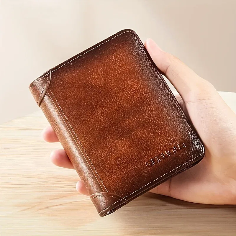 Color: Brown - GERUOLA Slim RFID Shielded Genuine Leather Wallet for Men-Multifunctional ID & Credit Card Holder Dark Brown with Embellishments