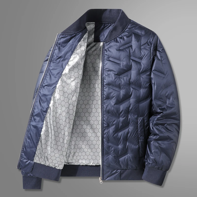 Color: SKY BLUE, Size: 8XL - Winter Men's Down Jacket Business Casual Stand Collar Windbreaker White Duck Down Padded Lightweight Puffer Coat Big Size 8XL