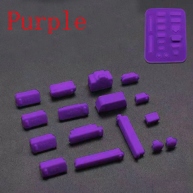 Color: PURPLE - 16pcs/set Colorful Silicone Anti Dust Plug Cover Stopper Dust Plug Laptop Dustproof USB Port RJ45 Interface waterproofCover