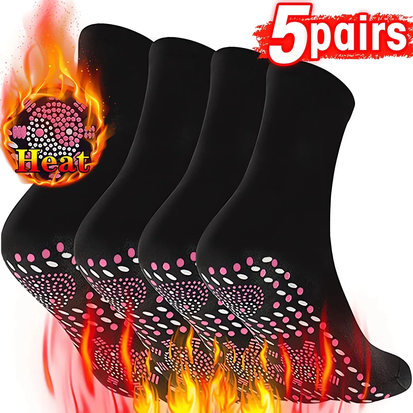Color: MULTI - 1/5pairs Tourmaline Self-Heating Socks Winter Warm Thermal Health Care Socks Slimming Health Short Sock Magnetic Therapy Sock