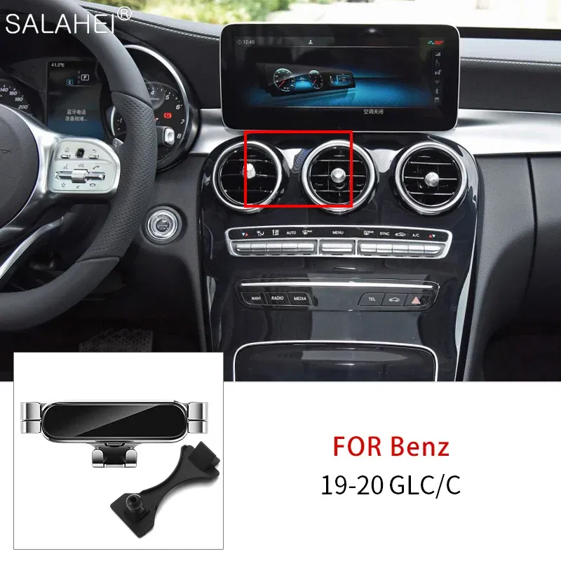 Color Name: Black - Gravity Car Mobile Phone Holder GPS Support For Mercedes Benz C Class 2019 W205 C180 C250 C300 GLC X253 2019 2020 For Iphone