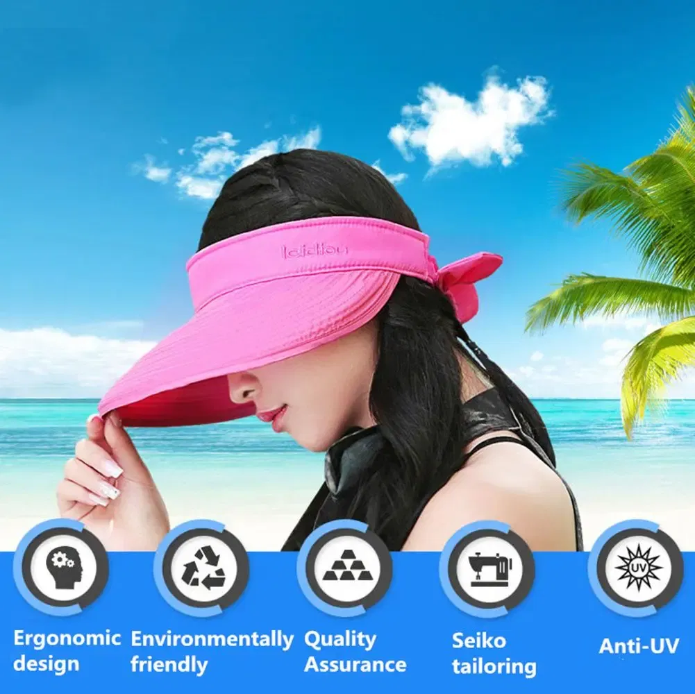 Color: Dark Grey - Women Ladies Outdoor Cap Anti-UV Summer Visor Sun Hat Wide Brim Beach Hat
