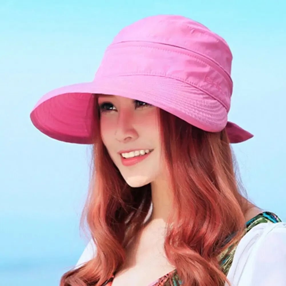 Color: Dark Grey - Women Ladies Outdoor Cap Anti-UV Summer Visor Sun Hat Wide Brim Beach Hat
