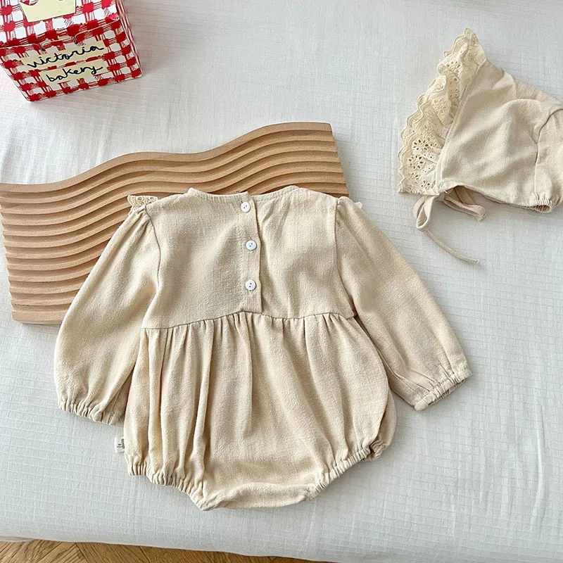 Color: black, Ships From: CHINA, Kid Size: 6M - MILANCEL New Spring Baby Bodysuit Toddler Embroidered Lace Jumpsuit with Hat Girls Outwear 2PCS