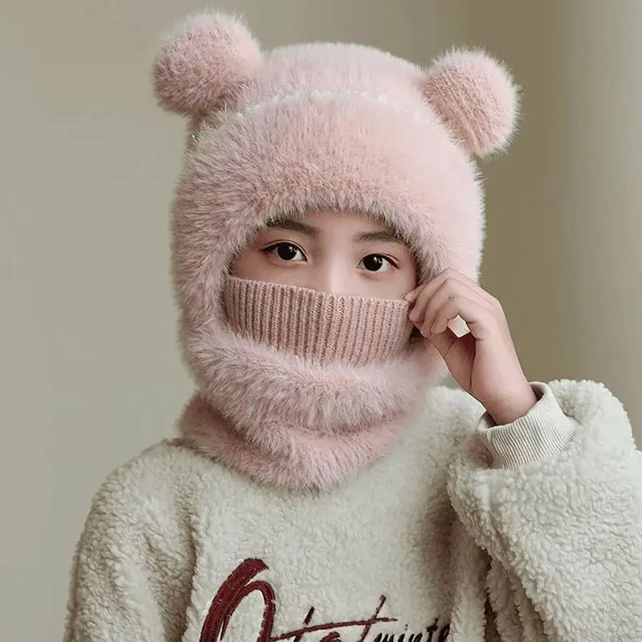Color: army green, Size: XXL - Kids Plush Scarf Pullover Cap Winter Warm Ear Protection Hat 2-10Year Children One-Piece Beanie Baby Velvet Neckerchief Headgear