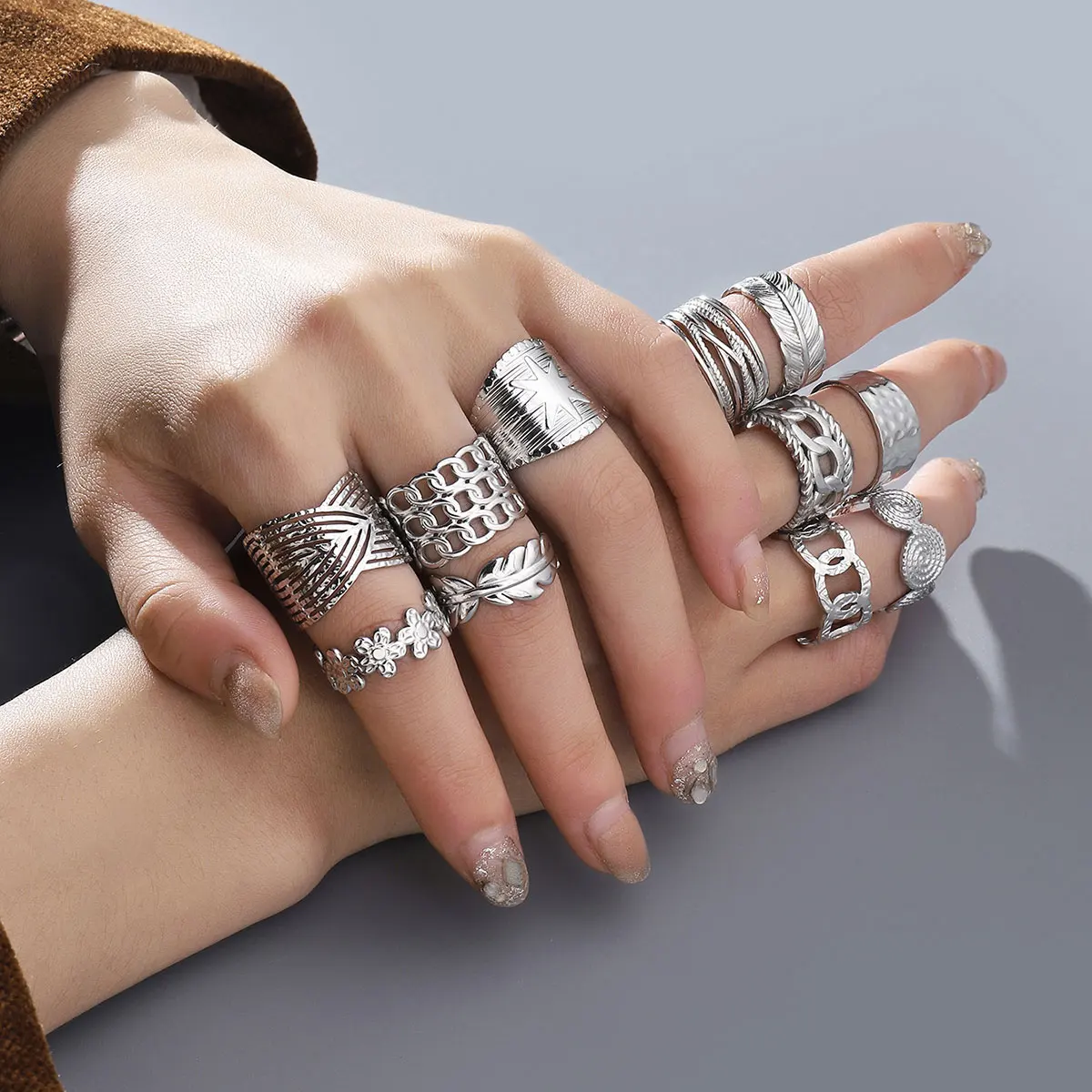 Main Stone Color: Gold, Ring Size: resizable - Never Fade Stainless Steel Flower Woven Star Rings Boho Women Jewelry Fashion Ring Adjustable Size Birthday Gifts Top Quality
