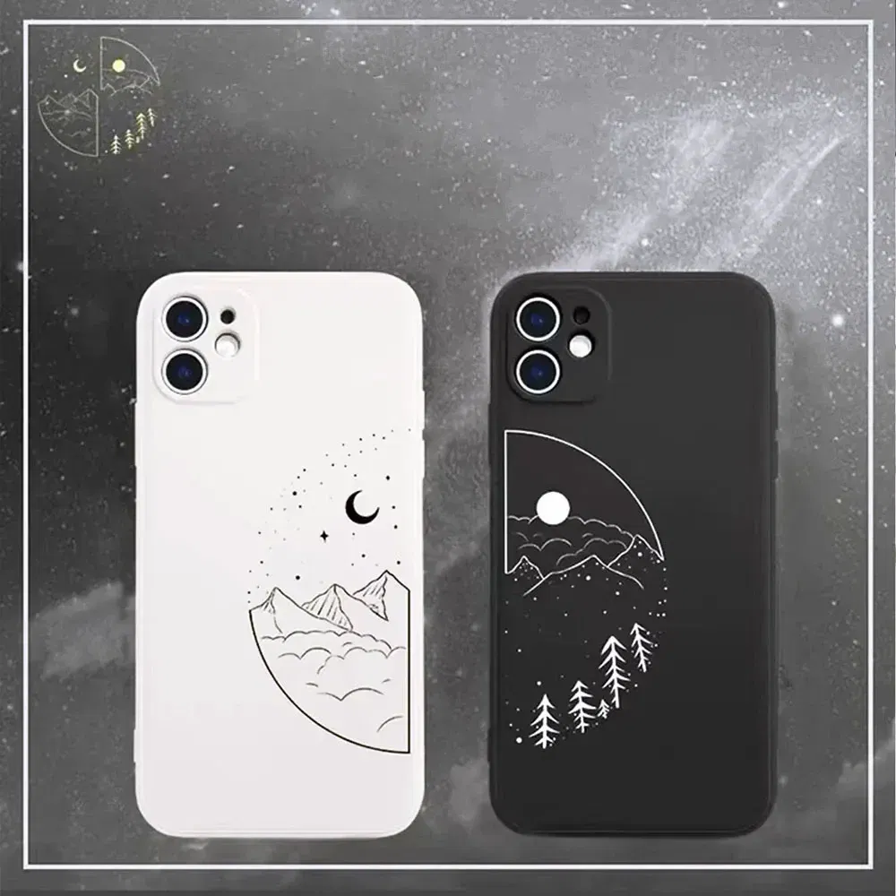 Color: SKY BLUE, Material: tpu - Couple Black and White Love Sun Moon Case For Samsung Galaxy S10 S20 S21 S22 S23 S24 FE Plus Ultra Note 20 Silicone Phone Case