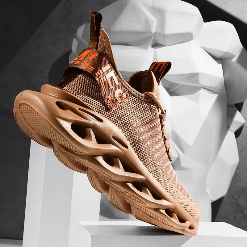 Color: Beige, Shoe Size: 36 - Men Casual Shoes 2023 Summer New Breathable Versatile Lightweight Running Shockproof Men Sports Shoes Thick Sole Walking Gym