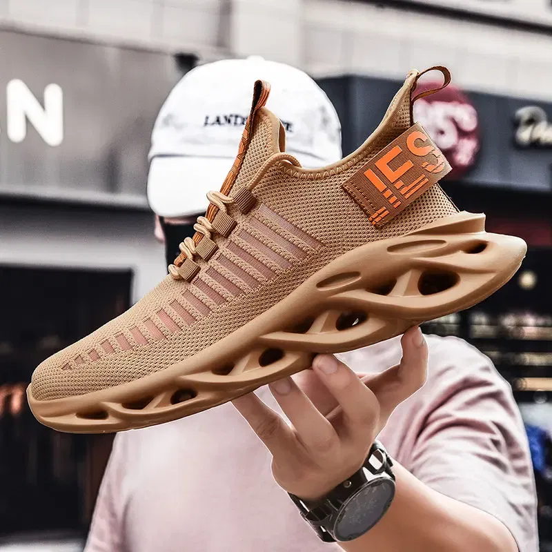 Color: Beige, Shoe Size: 36 - Men Casual Shoes 2023 Summer New Breathable Versatile Lightweight Running Shockproof Men Sports Shoes Thick Sole Walking Gym