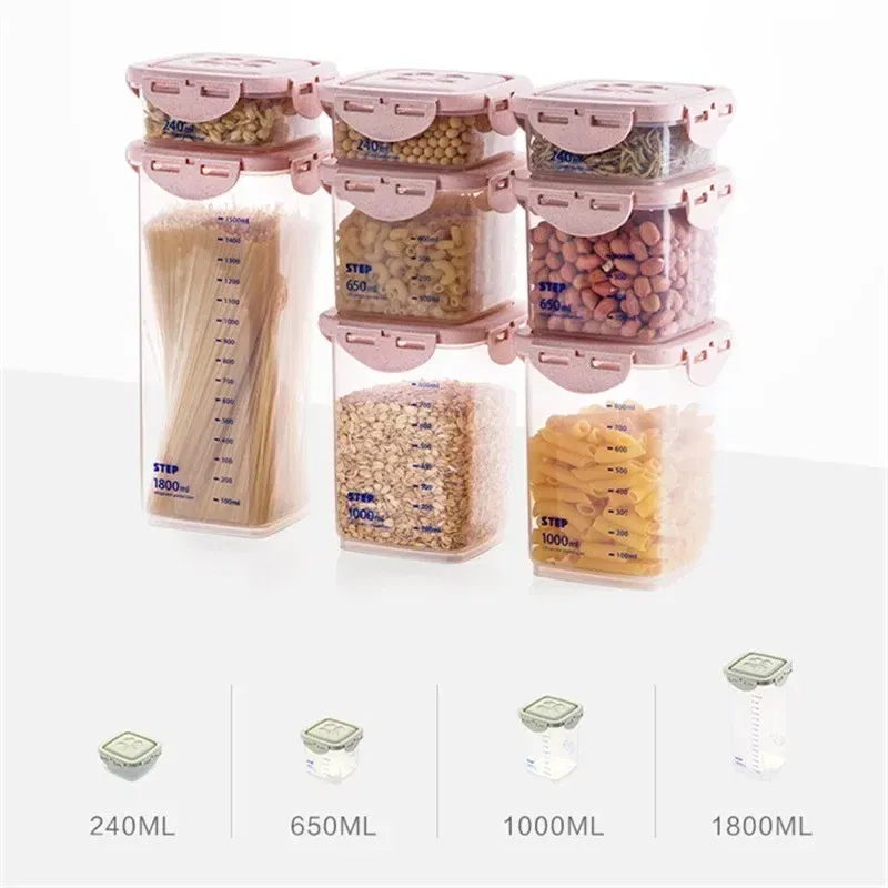 Color: Sky blue - WBBOOMING Healthy Plastic Box Food Storage Box Storage Tank Airtight Plastic Containers Sealed Cans For Coarse Cereals Grains