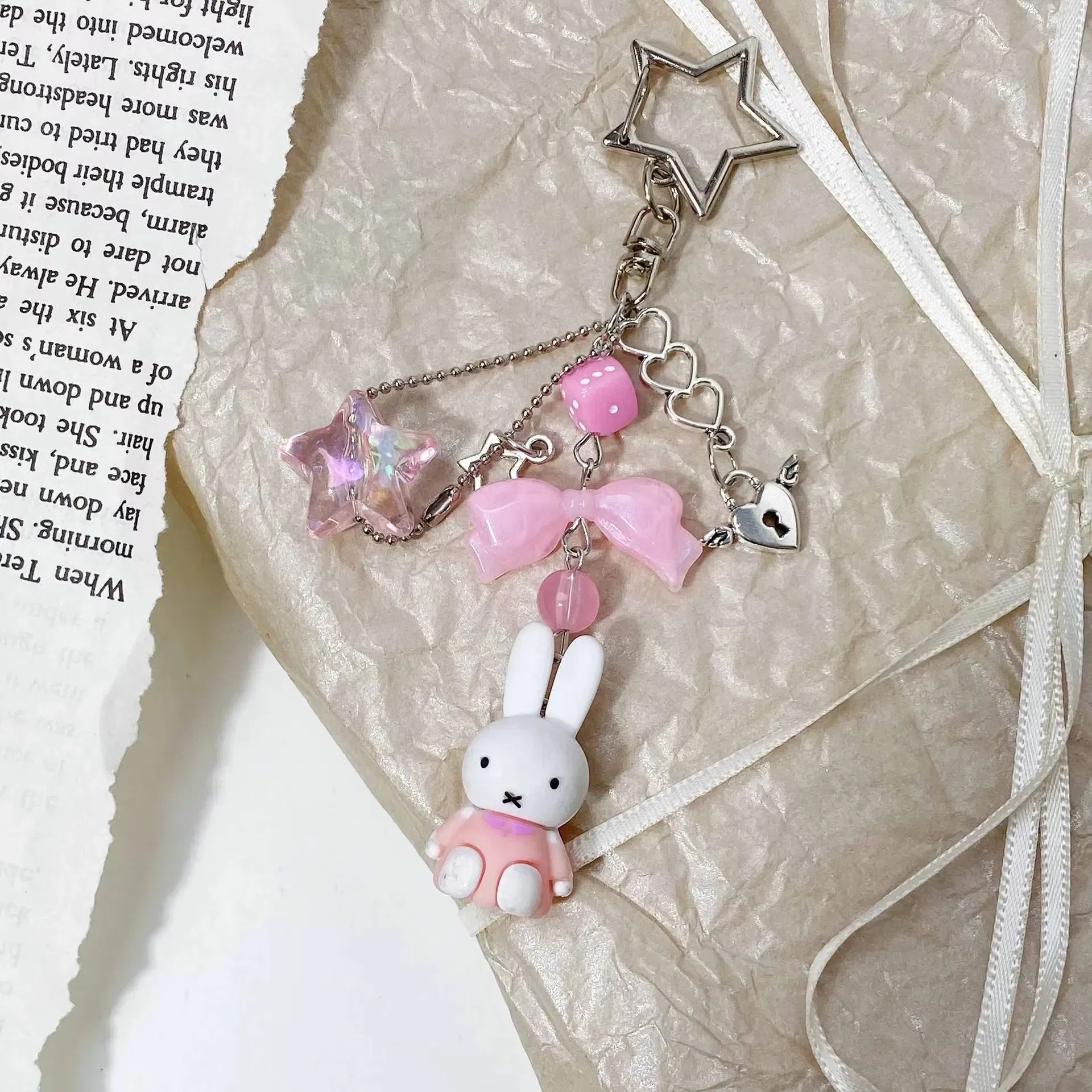 Color: Clear - Kawaii Miffy Key Chain Cartoon Cute Backpack Pendant Ornaments Mobile Phone Chain Christmas Gift