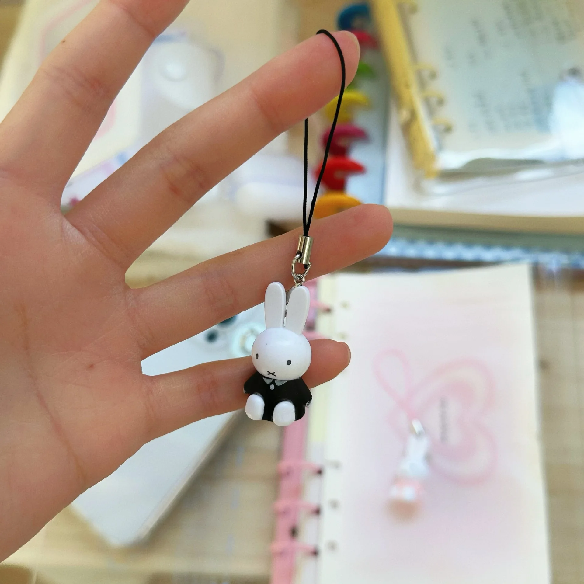 Color: Clear - Kawaii Miffy Key Chain Cartoon Cute Backpack Pendant Ornaments Mobile Phone Chain Christmas Gift