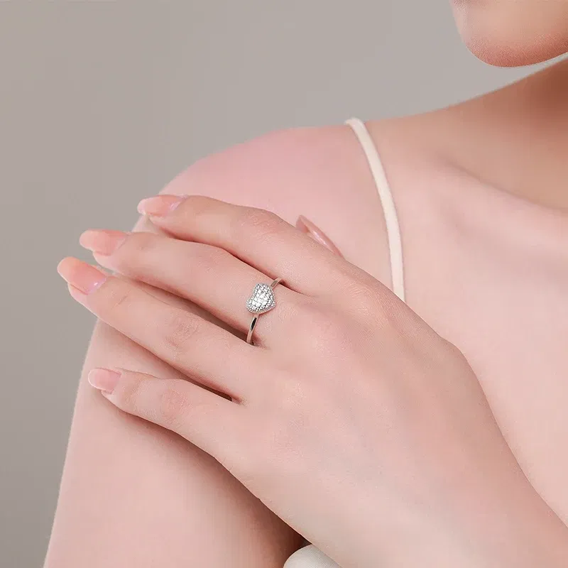 Gem Color: silver, Ring Size: 9 - MODIAN 925 Sterling Silver Delicate Romantic Love Heart Finger Ring Zirconia For Women Fine Jewelry Valentine Day Gift