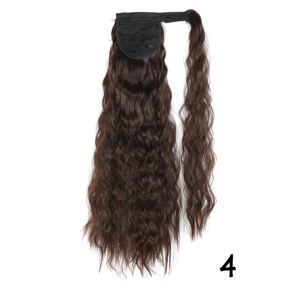 Color: 1B/27HL, Stretched Length: 24inches - Synthetic Long Corn Wavy Ponytail Hairpiece Wrap on Hair Clip Ombre Brown Blonde Hair Extensions Pony Tail