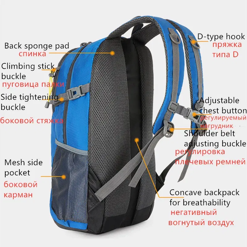 Color: Pink - 2024 New Outdoor Backpack Hiking Sports Mountaineering Bag Riding Backpack 40L Waterproof Backpack Leisure Travel Bag