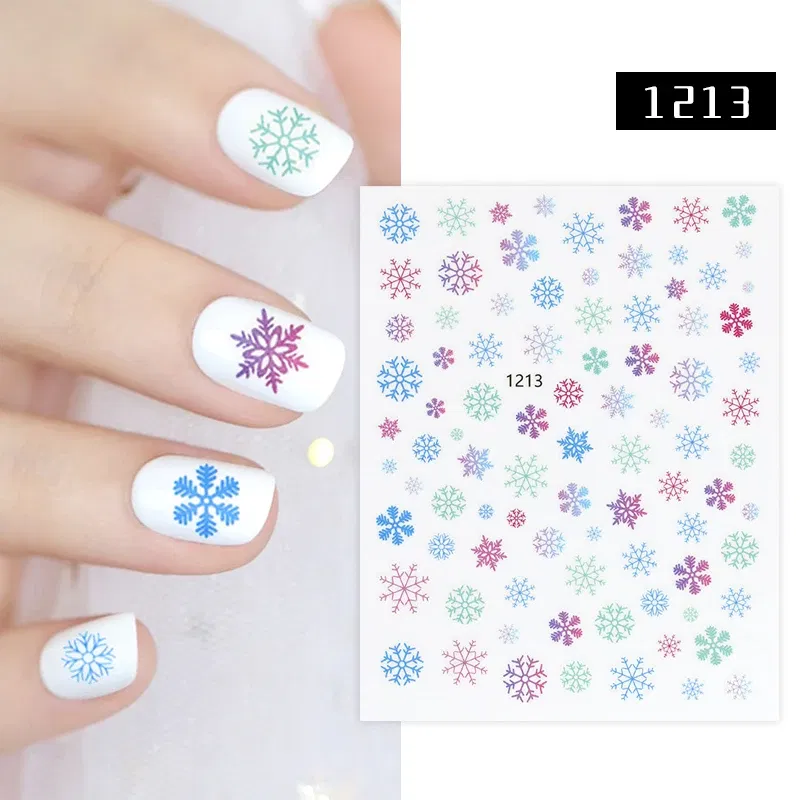 Color: Light Khaki - 1Pc Christmas Stickers Santa Claus Snowflake Decals Catoon Image Muti- Pattern New Year Halloween Nail Art Stickers for Manicure