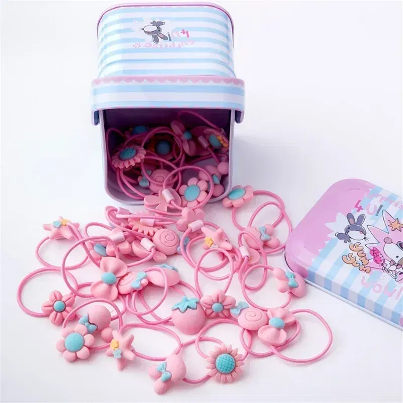 Color: Black - 40Pcs/Lot New Headband Hairband Girls Hair Accessories Gift Box Elastic Hair Bands Flower Hair Clip Bows Cute Hairbands for Kids