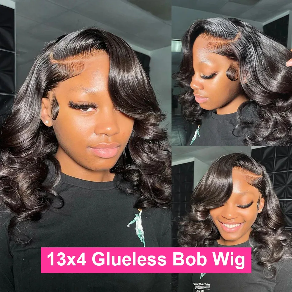Hair Color: #1, Ships From: CHINA, Stretched Length: 12INCHES, Density: 150% - 7x5 Glueless Ready To Wear And Go Pre plucked 180 Density Body Wave Short Bob Human Hair Wigs 13x4 Lace Frontal Human Hair Wig