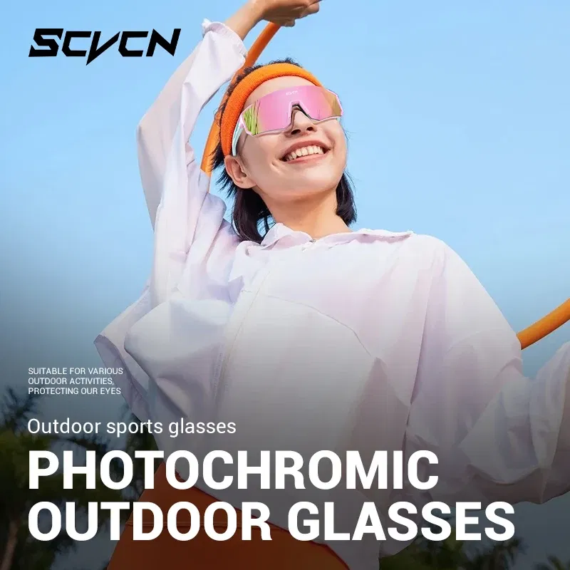 Color Name: Gold - SCVCN Color Photochromic Cycling Glasses Outdoo Fashion Sports Sunglasses Men MTB Cycling Sunglasses Women Road Bike Glasses