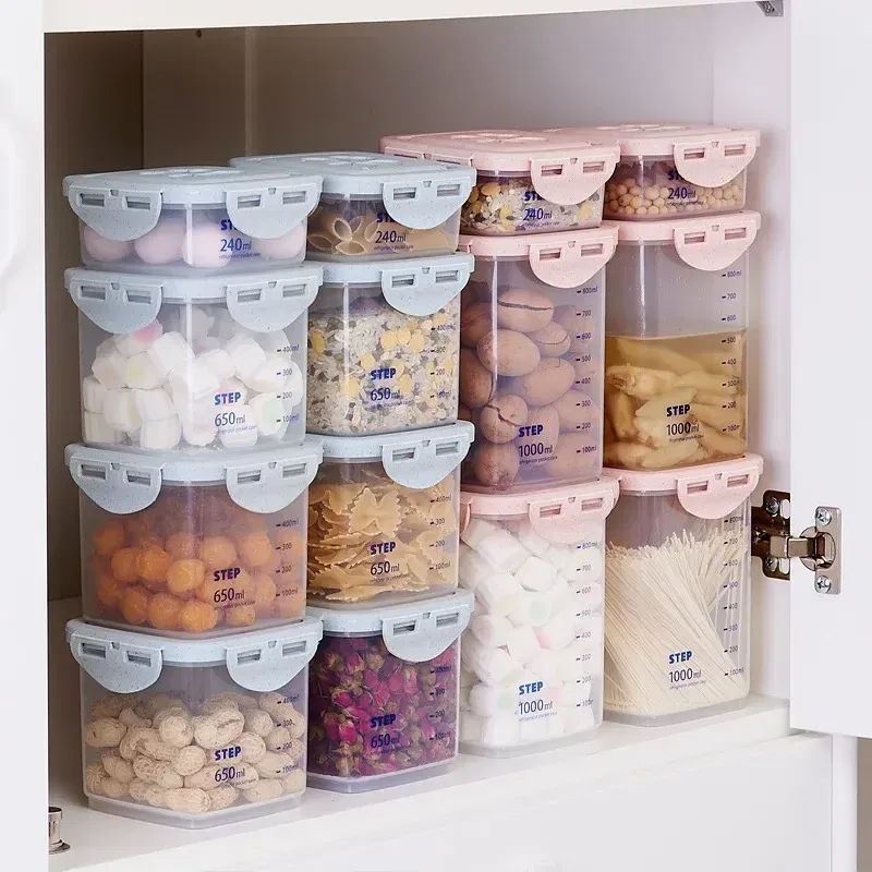 Color: Light Grey - WBBOOMING Healthy Plastic Box Food Storage Box Storage Tank Airtight Plastic Containers Sealed Cans For Coarse Cereals Grains
