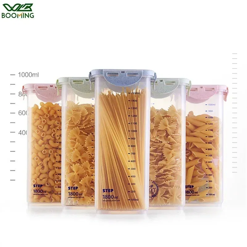 Color: Light Grey - WBBOOMING Healthy Plastic Box Food Storage Box Storage Tank Airtight Plastic Containers Sealed Cans For Coarse Cereals Grains