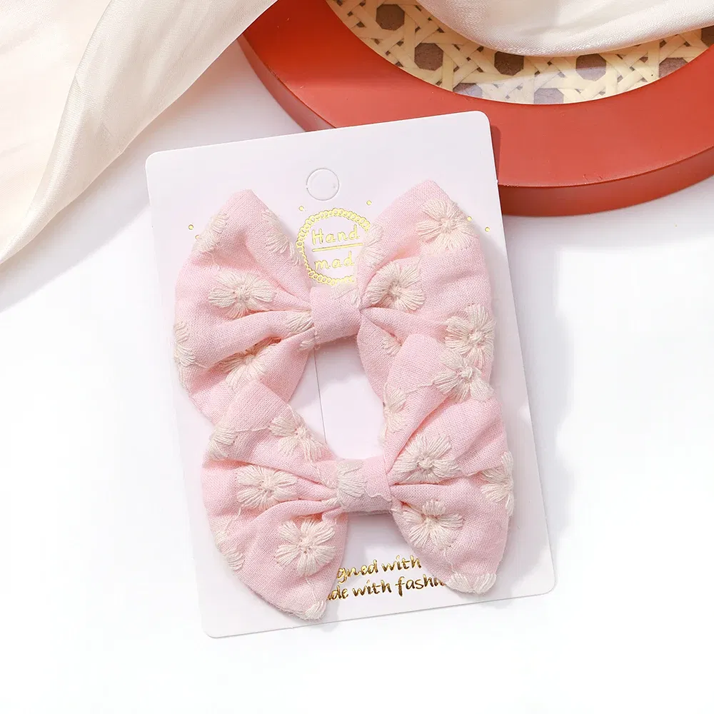 Color: khaki - 2Pcs/Set Solid Color Kids Bows Hair Clips for Baby Girls Handmade Plaid Bowknot Hairpin Barrettes Photograph Hair Accessories
