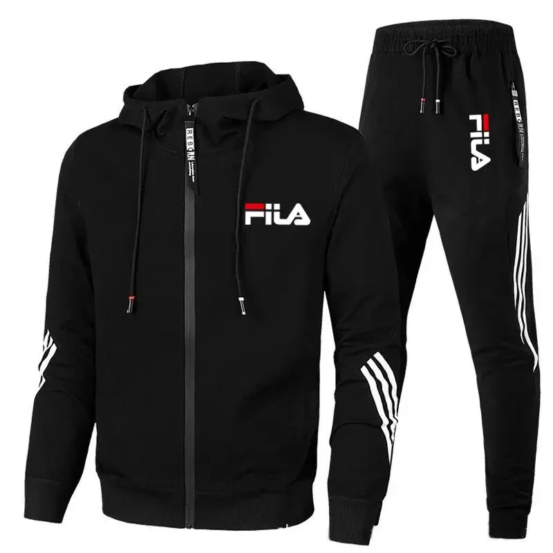 Color: Brown, Size: XL, Ships From: CHINA - Men's spring and Fall outdoor zipper jacket + sweatpants jogging set Casual basketball fitness two-piece set