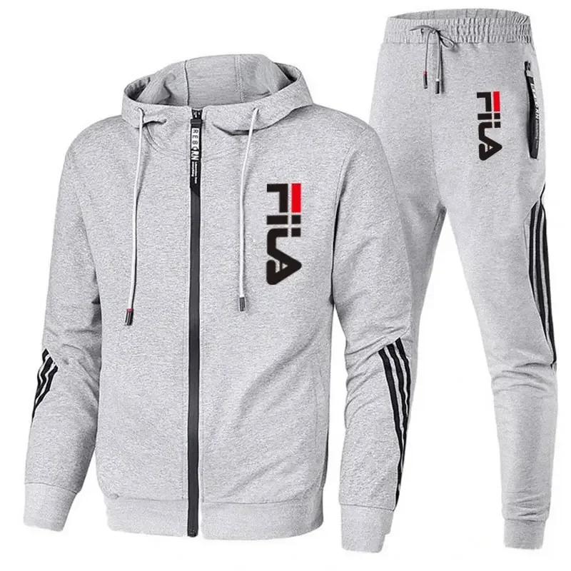 Color: Brown, Size: XL, Ships From: CHINA - Men's spring and Fall outdoor zipper jacket + sweatpants jogging set Casual basketball fitness two-piece set