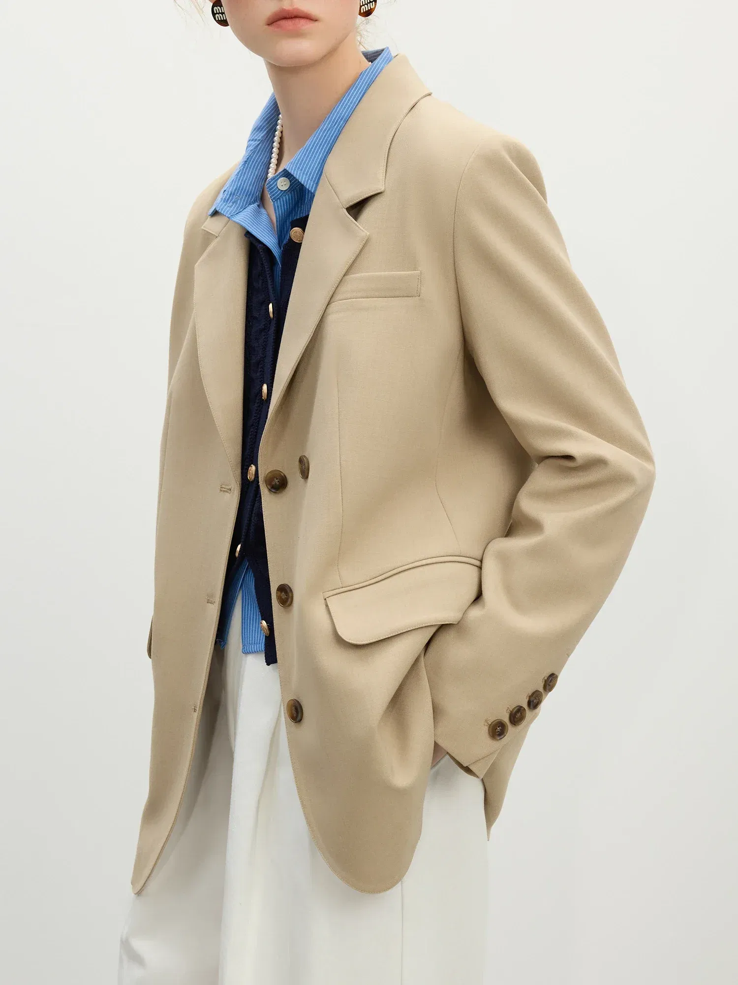Color: black, Size: M - FSLE Women Khaki Blazer 2025 Spring New Office Lady Black Simple Loose Front Shoulder Blazer Coats Button Design Coat 25FS11071