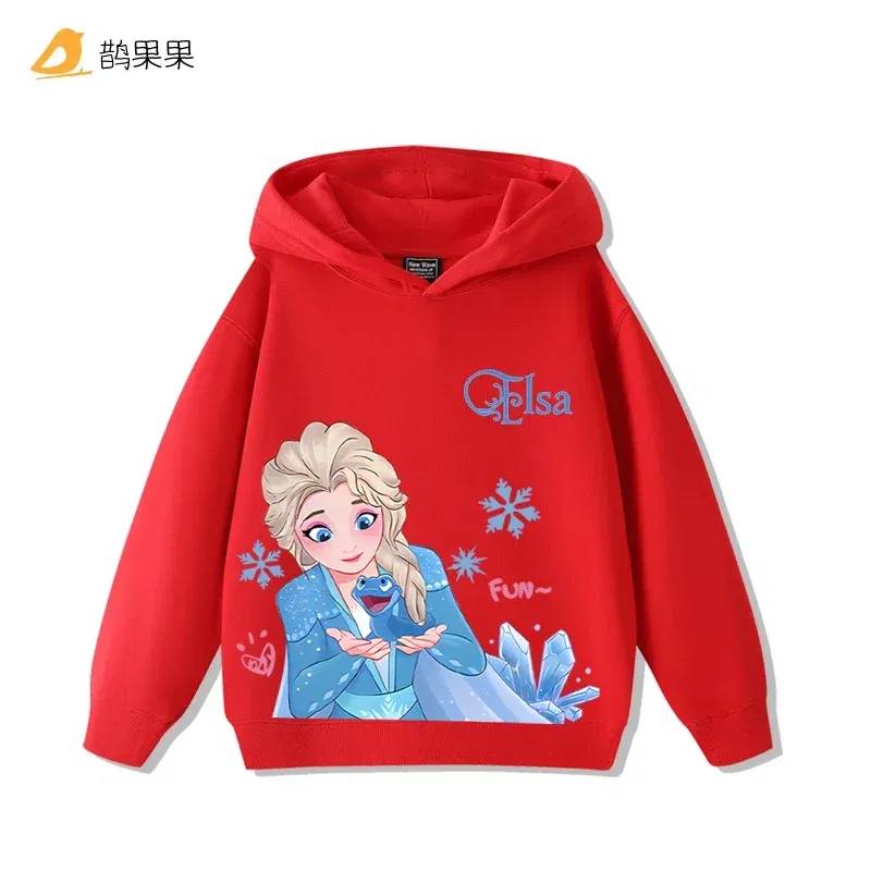 Color: Khaki, Kid Size: 2T - Queen Elsa Surrounding Girls Autumn and Winter Hooded Sweatshirt Children Girl Children's Tops Cute Long-sleeved Coat