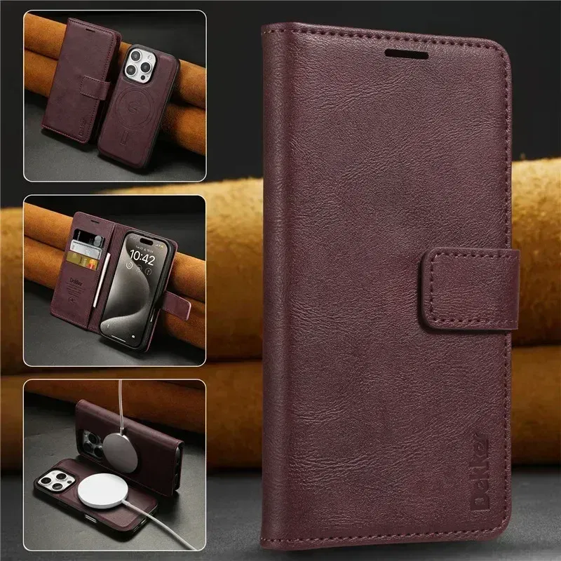 Color: Red, Material: EVA - 2 in 1 MagSafe Wallet Case for IPhone 16 Promax 15 Plus 14 Pro Max 13 12 Iphone16 Magnetic Wireless Charging Phone Cover