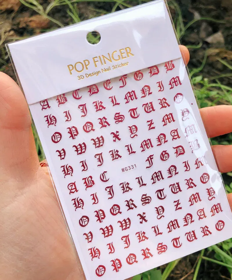 Color: Light Khaki - 1PCS New English Alphabet Nail Stickers Multi-Color Laser Reflective Nail Slider Art Cool Text Nail Kit