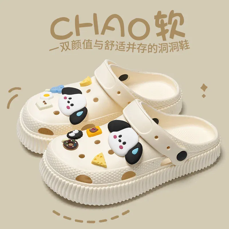 Color: GRAY, Shoe Size: 38-39 - Shoes hole shoes girls wear outside couple bag head women cool slippers