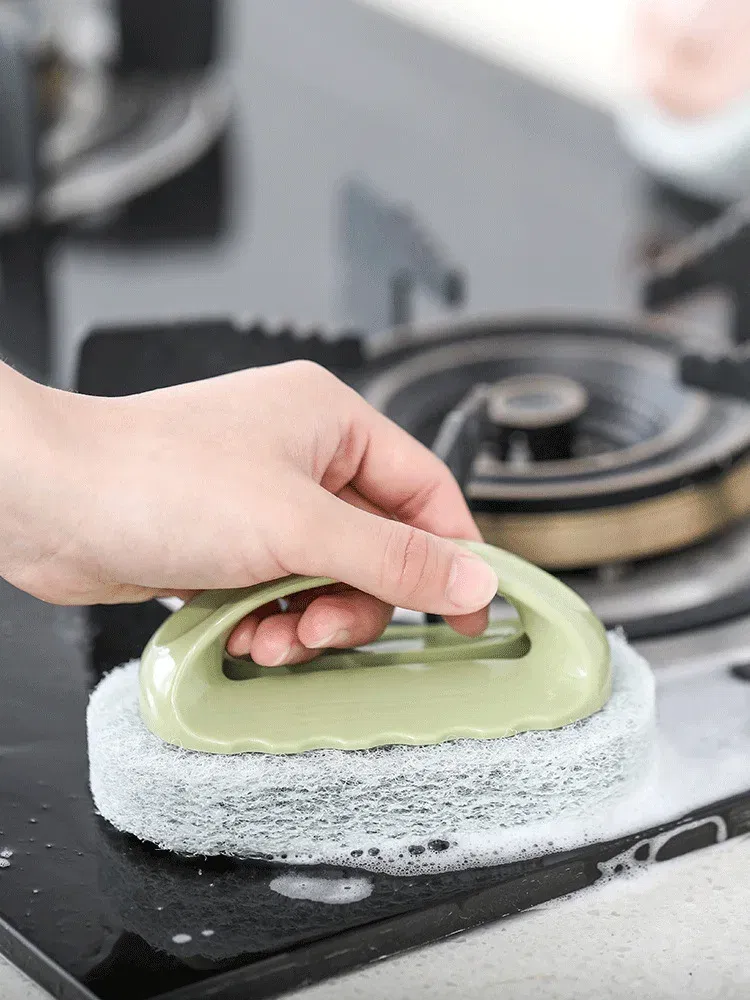 Color: Green - Sponge Brush Glass Wall Cleaning Tools Kitchen Cleaning Bathroom Toilet Gadget Handle Ceramic Window Slot Clean Brush