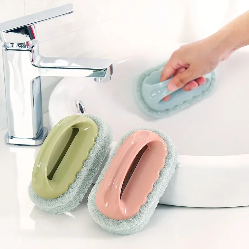 Color: Green - Sponge Brush Glass Wall Cleaning Tools Kitchen Cleaning Bathroom Toilet Gadget Handle Ceramic Window Slot Clean Brush