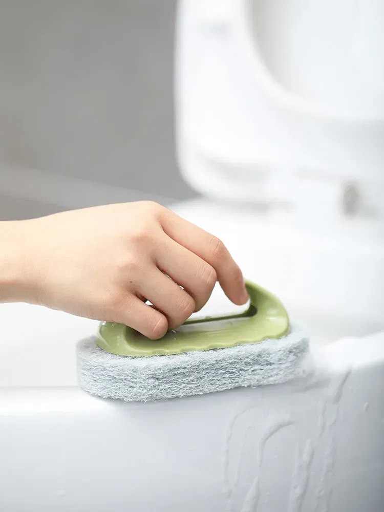 Color: Green - Sponge Brush Glass Wall Cleaning Tools Kitchen Cleaning Bathroom Toilet Gadget Handle Ceramic Window Slot Clean Brush