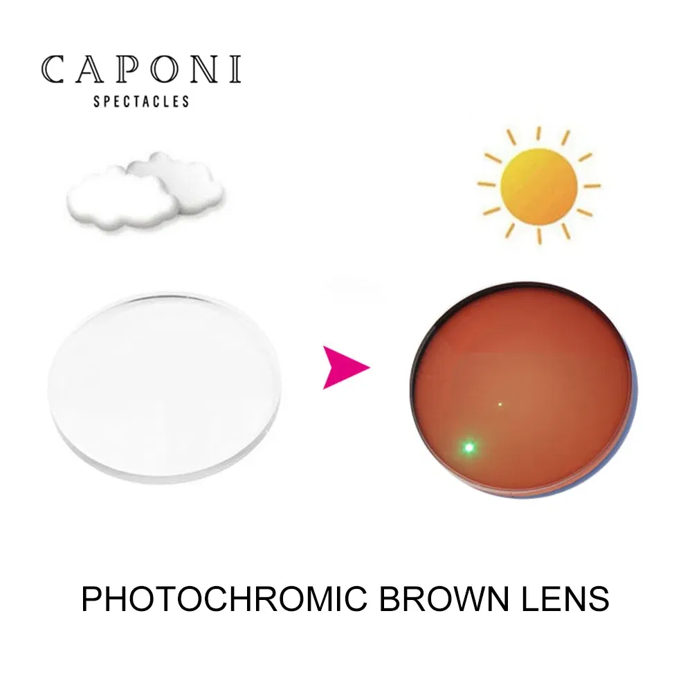 Lenses Color: Red, Lens Index: 1.74 - CAPONI Photochromic Brown Optical Aspherical Lens CR-39 Resin Customized Prescription Myopia Hyperopia 1.56 1.61 2pcs/1 pair