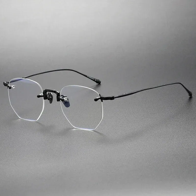 Belight Optical Japan Design Irregular Shape Ultra Light Pure Titanium Rimless Frame Men Prescription Eyeglasses Eyewear M3104