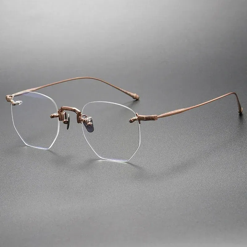 Belight Optical Japan Design Irregular Shape Ultra Light Pure Titanium Rimless Frame Men Prescription Eyeglasses Eyewear M3104