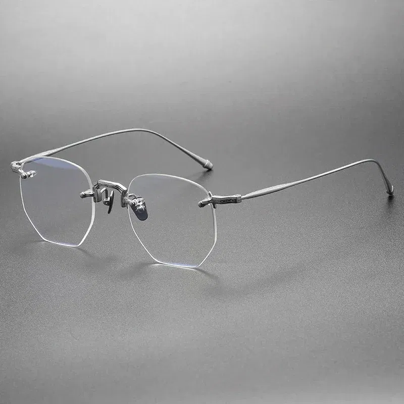 Belight Optical Japan Design Irregular Shape Ultra Light Pure Titanium Rimless Frame  Men Prescription Eyeglasses Eyewear M3104