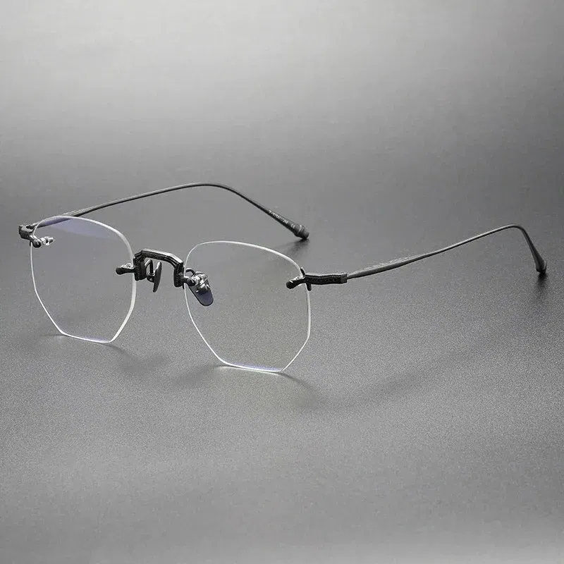 Belight Optical Japan Design Irregular Shape Ultra Light Pure Titanium Rimless Frame Men Prescription Eyeglasses Eyewear M3104